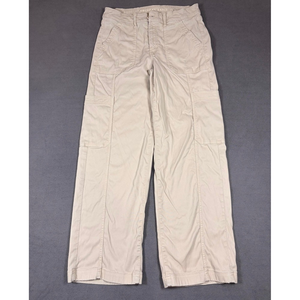 American Eagle Cargo Pants Womens 8 Beige Wide Leg Stretch Twill